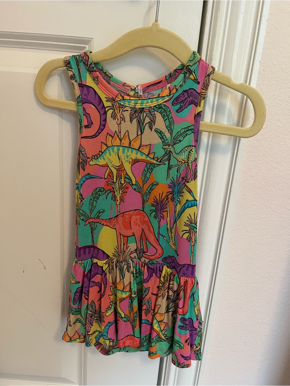 Girls' Multicolor Dino Print Sleeveless Casual Dress